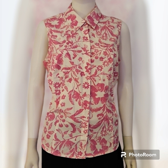 EVAN PICONE Pink Floral Sleeveless Button Down Shirt - Picture 1 of 6